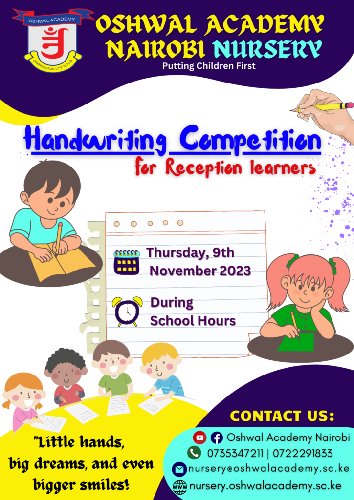 Handwriting Competition for Reception Learners | Oshwal Academy Nairobi ...